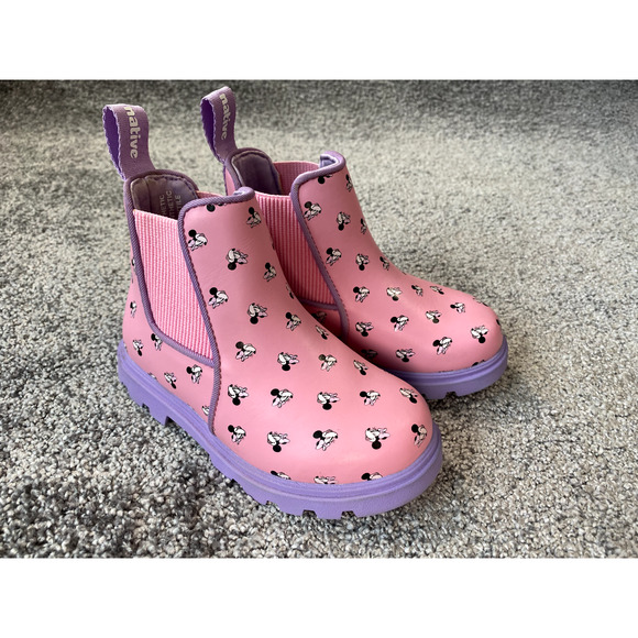Native Other - Disney x Native Minnie Mouse Rain Boots Girls Size 10 Pink Combat Slip on